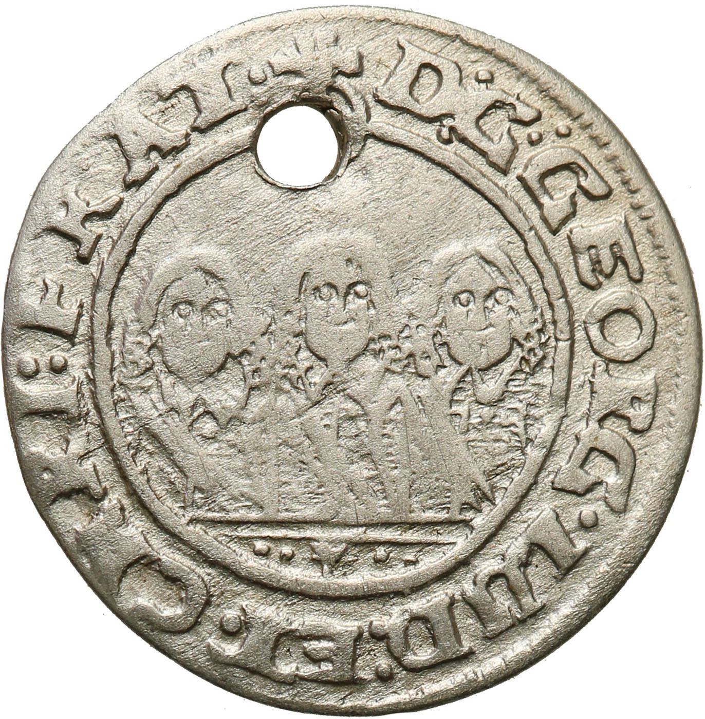 Śląsk, Księstwo Legnicko-brzesko-wołowskie. Jerzy III Brzeski, Ludwik IV Legnicki i Krystian Wołowsko-Oławski. Krajcar 1652, Brzeg - RZADKI